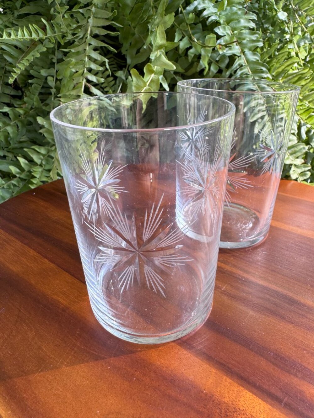 Set of 2 Vintage Fostoria "Atomic Sunburst" Crystal Glass Tumbler